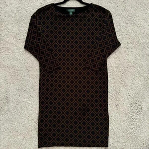 Lauren Ralph Lauren Black and Brown Geometric Print Jersey Dress Size 6